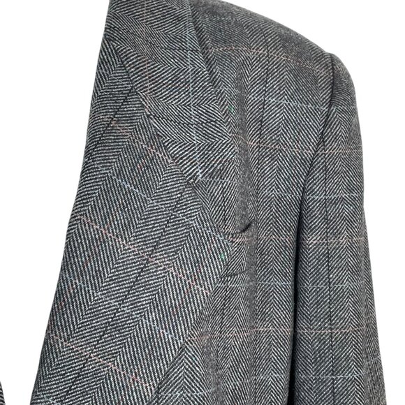 Vintage Sasson 80s Structured Power Suit Gray Wool Blend Tweed Skirt Blazer 14 - Picture 6 of 14
